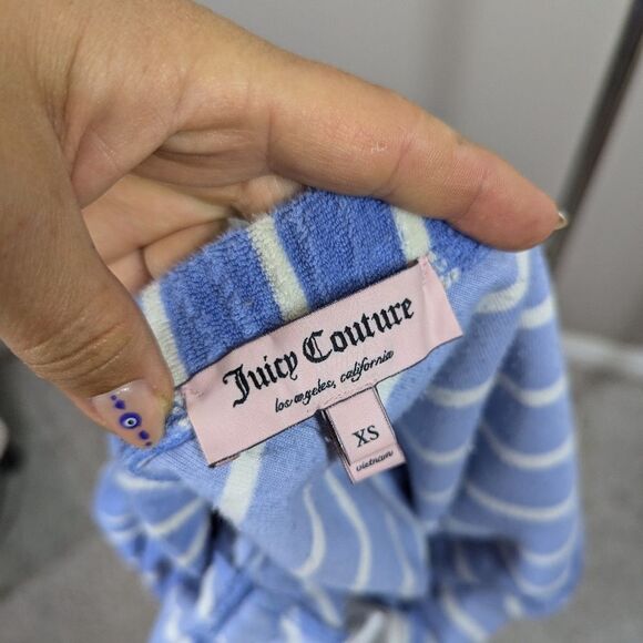 Juicy Couture Terrycloth Romper – XS Strapless Drawstring Blue Stripe - Picture 7 of 9